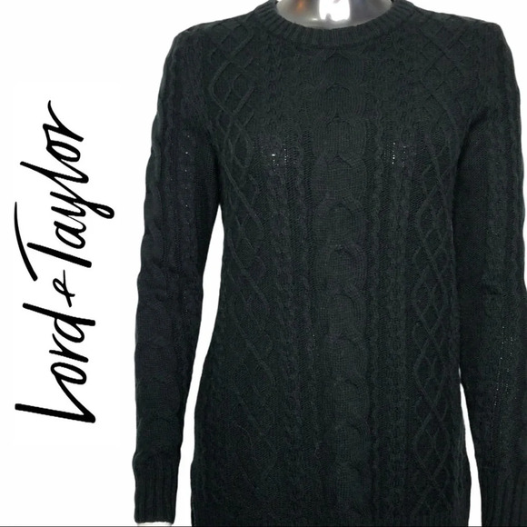 Lord & Taylor Cable Knit Crew  Neck Sweater Black - Picture 1 of 6
